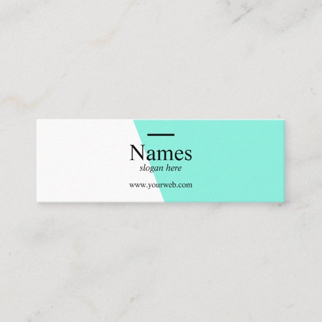 Minimalist Clean Teal Typo Mini Business Cards (Front)