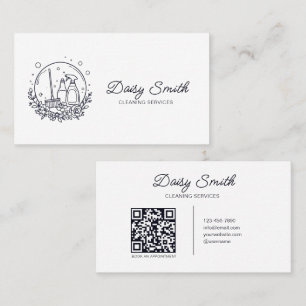 Minimalist Cleaning Service Logo QR Code  Business Card