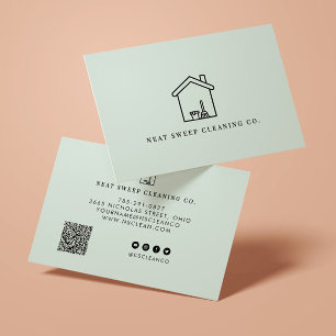 Minimalist Cleaning Service QR CODE Branding Busin Business Card