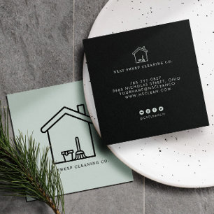 Minimalist Cleaning Service QR CODE Branding Busin Square Business Card