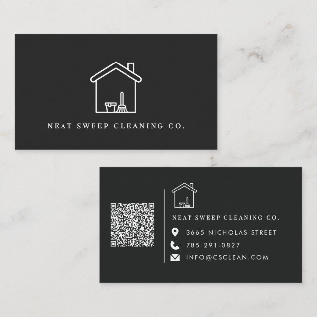 Minimalist Cleaning Service QR CODE Branding Business Card (Front/Back)