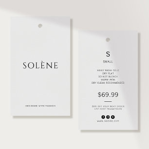 Minimalist Clothing Price   Size Hang Tag
