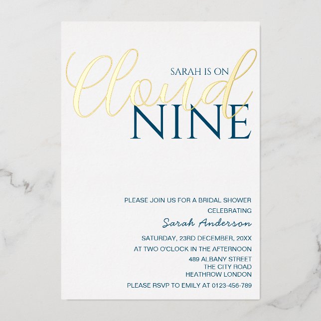 Minimalist Cloud Nine Bridal Shower Golden (Front)