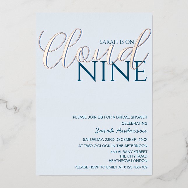 Minimalist Cloud Nine Bridal Shower Rose Gold (Front)