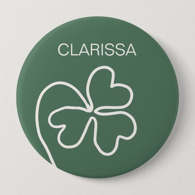 Minimalist Clover Leaf Line Drawing Green Custom  4 Inch Round Button (Front)