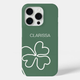 Minimalist Clover Leaf Line Drawing Green Custom  iPhone 15 Pro Case