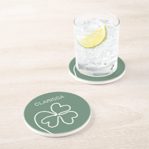 Minimalist Clover Leaf Line Drawing Green Custom  Coaster