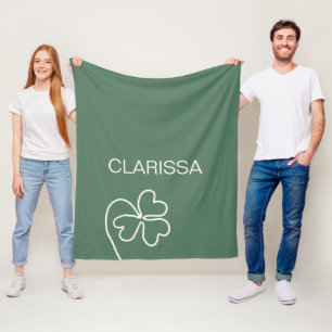 Minimalist Clover Leaf Line Drawing Green Custom  Fleece Blanket