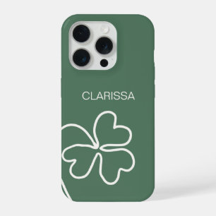 Minimalist Clover Leaf Line Drawing Green Custom  iPhone 15 Pro Case