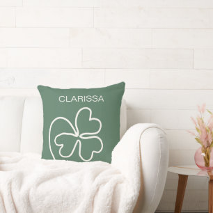 Minimalist Clover Leaf Line Drawing Green Custom  Throw Pillow