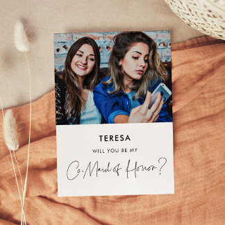 Minimalist Co-Maid of Honour proposal photo card