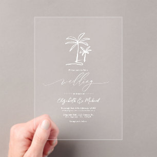 Minimalist Coastal Chic Palm Tree Wedding Acrylic Invitations
