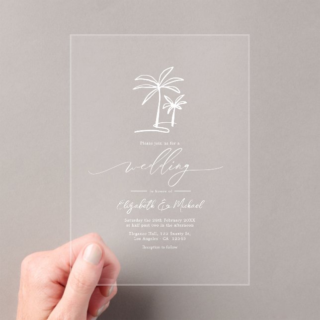 Minimalist Coastal Chic Palm Tree Wedding Acrylic Invitations (Insitu (Handheld))