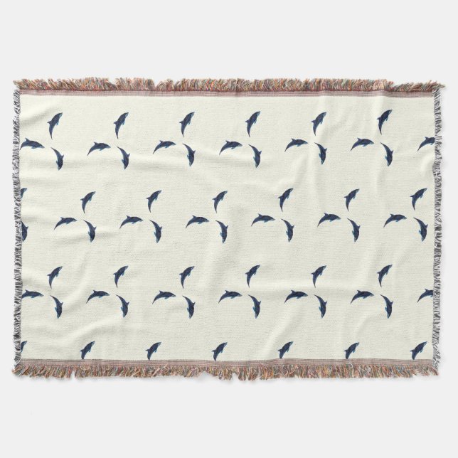 Minimalist coastal Japandi bedroom decor dolphin Throw Blanket (Front)