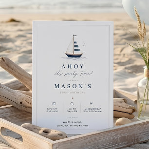 Minimalist Coastal Nautical Sailboat Birthday  Invitation