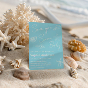 Minimalist Coastal “Sea You Soon Baby” Baby Shower Invitation