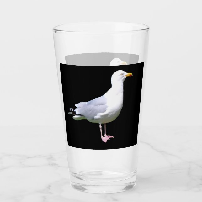 Minimalist Coastal Seagull Standing Wildlife Art Glass (Front)