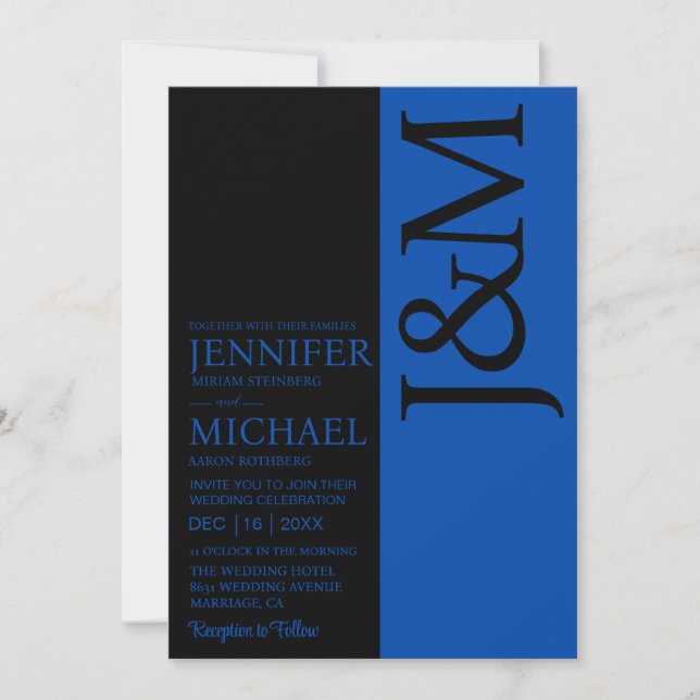 Minimalist Cobalt Blue QR Code on Back Wedding Invitation (Front)
