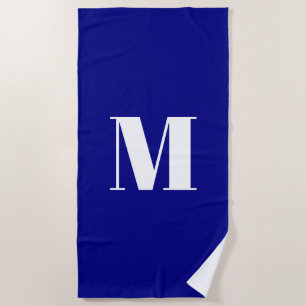 Minimalist cobalt blue white monogram initial  beach towel
