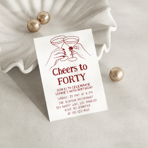 Minimalist Cocktail “Cheers to Forty 40th Birthday Invitation