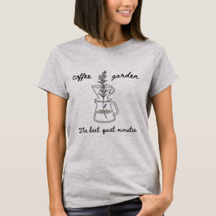 Minimalist Coffee and Garden Line Art Botanical T-Shirt