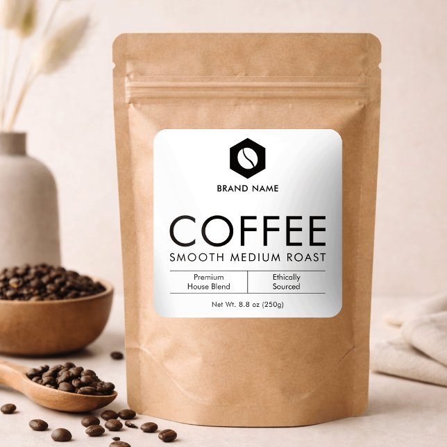Minimalist Coffee Beans Pouch Jar Packaging Design Square Sticker (Creator Uploaded)