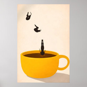 Minimalist Coffee Dive Poster, Surreal Drink Art Poster