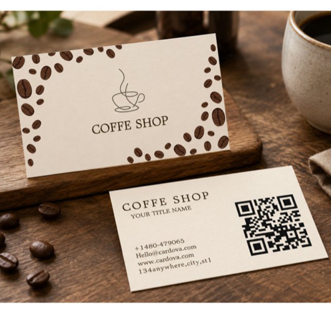 Minimalist Coffee Shop Business Card with QR Code  (Creator Uploaded)