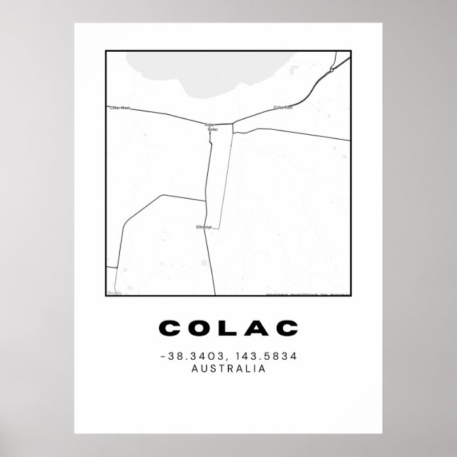 Minimalist Colac Map with Coordinates Poster (Front)