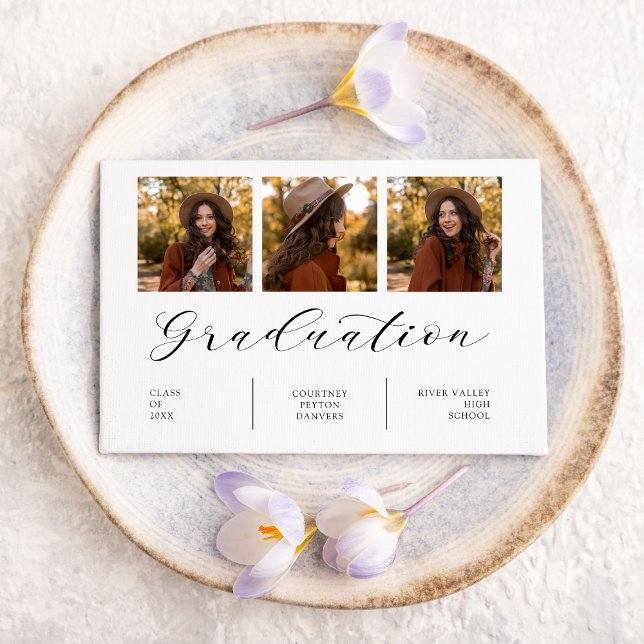 Minimalist Collage Graduation 3 Photos Invitation (Creator Uploaded)
