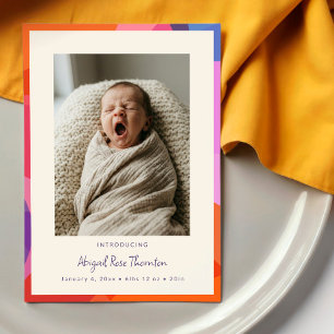 Minimalist Colorful Border Modern Baby Photo Birth Announcement