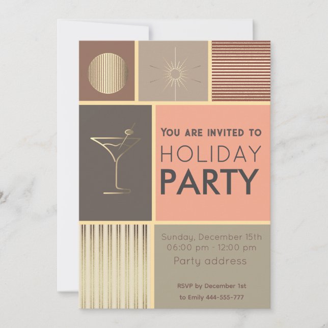 Minimalist colour block cocktail party corporate  invitation (Front)