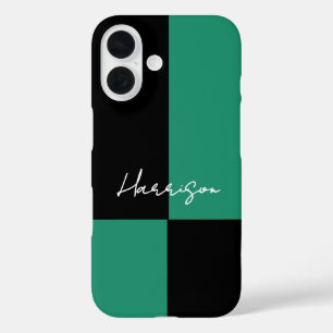 Minimalist Colour Block Green Black Personalized iPhone 16 Case