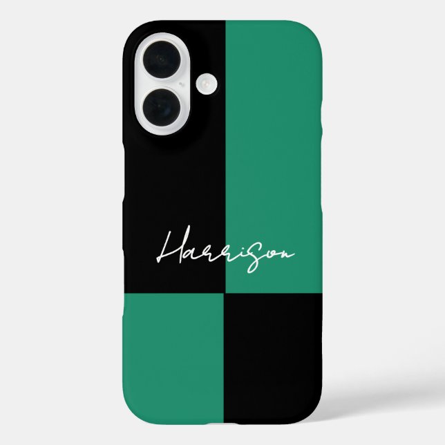 Minimalist Colour Block Green Black Personalized Case-Mate iPhone Case (Back)