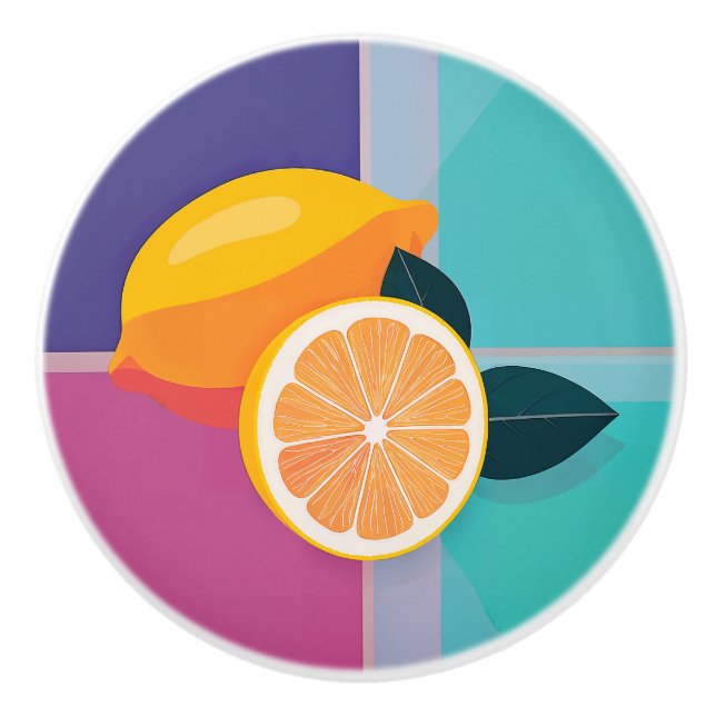Minimalist Colour Block Lemons Ceramic Knob (Front)