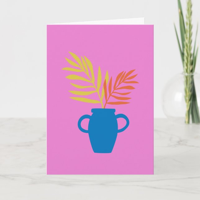 Minimalist Colourful Plant Illustration in Pink  Note Card (Front)