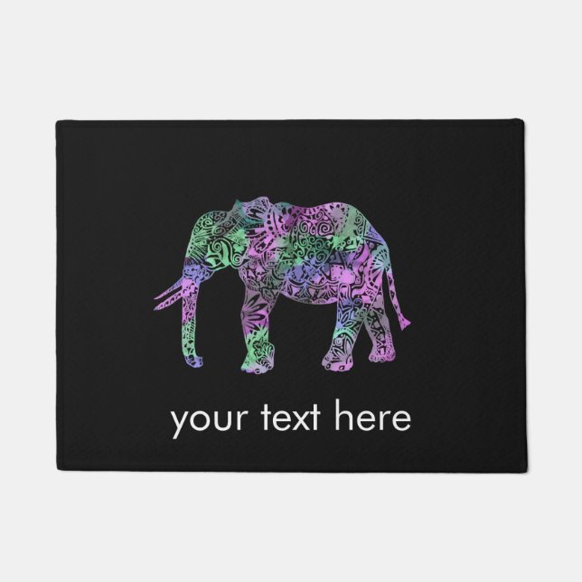 minimalist colourful tribal floral neon elephant doormat (Front)