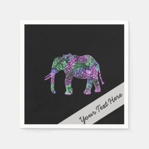 minimalist colourful tribal floral neon elephant napkin