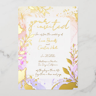 Minimalist Colourful Watercolor Foil Invitation