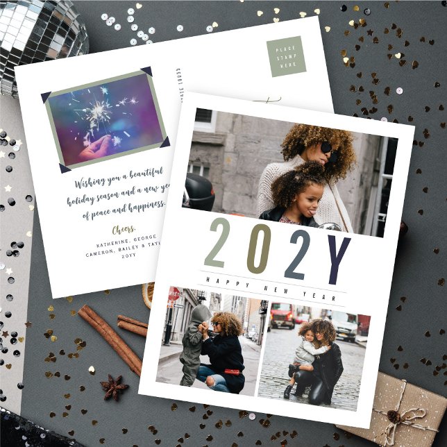 Minimalist Colourful Year 3 Photo Modern Simple Holiday Postcard (Minimalist Colorful Year 3 Photo Modern Simple Holiday Postcard @ fat_fa_tin)