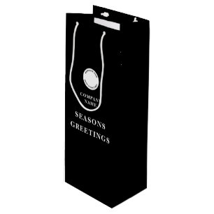 Minimalist Company Logo Name Merry Christmas Black Wine Gift Bag