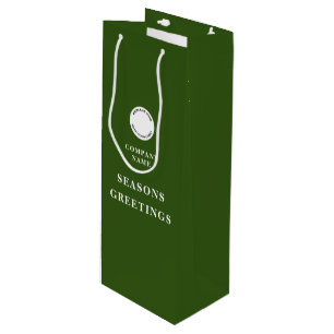 Minimalist Company Logo Name Merry Christmas Green Wine Gift Bag