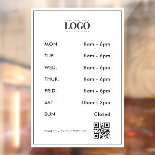 Minimalist Company Logo Opening Hours QR Code Scan Window Cling