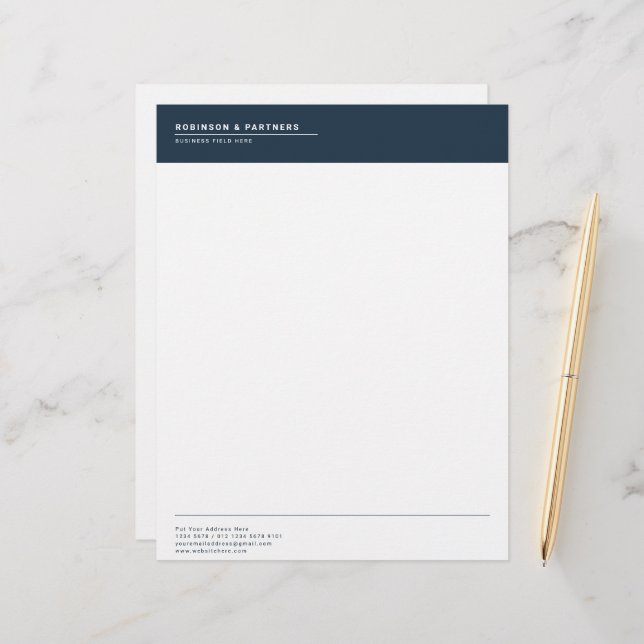 Minimalist Company Name on Rustic Blue Letterhead (Front/Back In Situ)