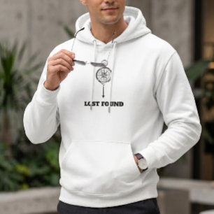 Minimalist Compass Lost Found Aesthetic White Pull Hoodie