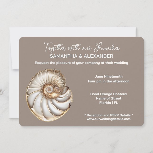 Minimalist Conch Shell Beach Wedding  Invitation (Front)