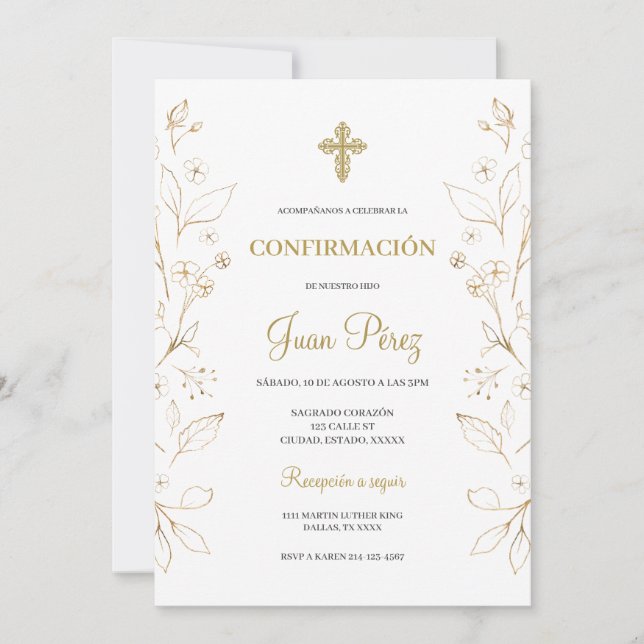 Minimalist confirmation Spanish invite (Front)