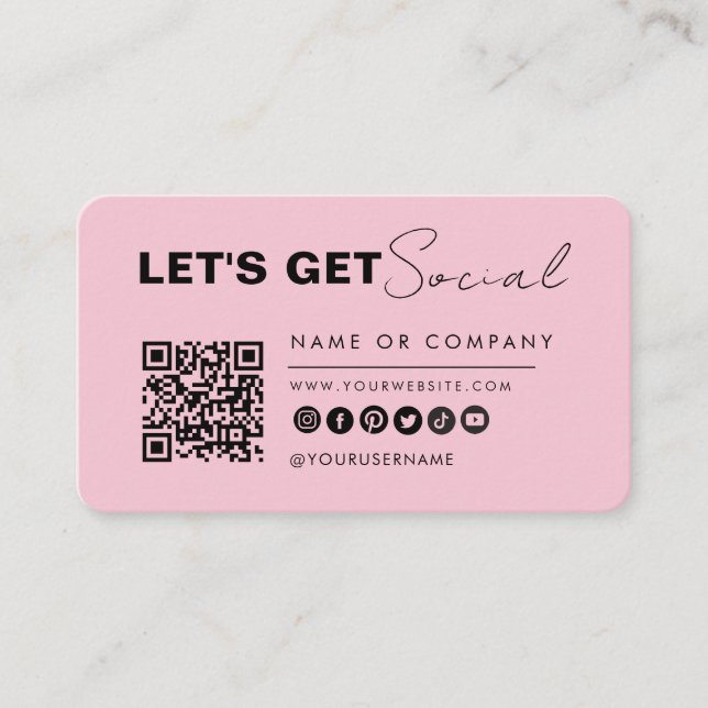 Minimalist Connect With Us Qr Code Modern Pink Business Card (Front)