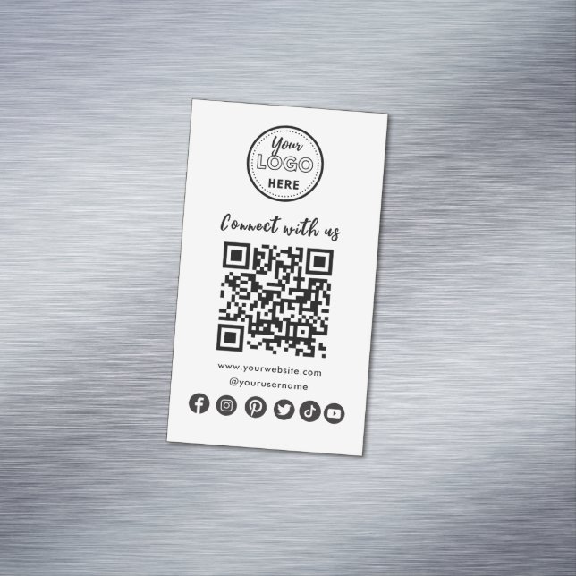 Minimalist Connect With Us Social Media QR Code Magnetic Business Card (In Situ)