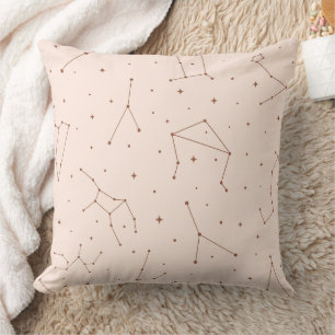 Minimalist Constellation Pattern in Pink & Brown Throw Pillow